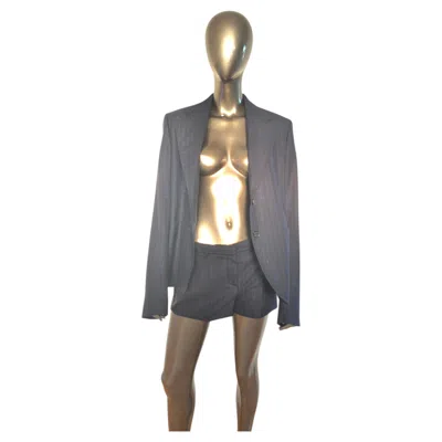 Pre-owned Versace 2021 Runway Gianni Alphabet Pinstripe Navy Wool Blazer Shorts Set 40 42 In Blue