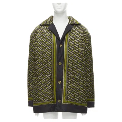Pre-owned Versace 2021 Runway La Greca Graffiti Medusa Smiley Green Padded Coat It48 M