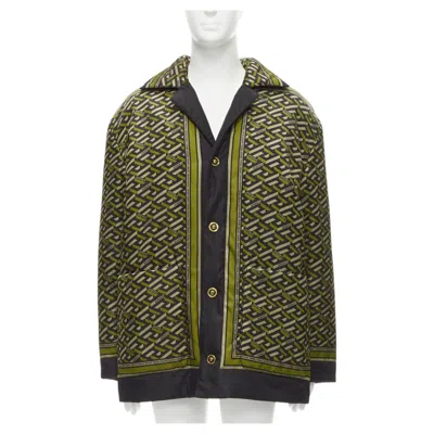 Pre-owned Versace 2021 Runway La Greca Graffiti Medusa Smiley Green Padded Coat It50 M