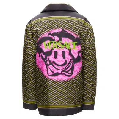 Versace 2021 Runway La Greca Graffiti Medusa Smiley Green Padded Coat It52 L