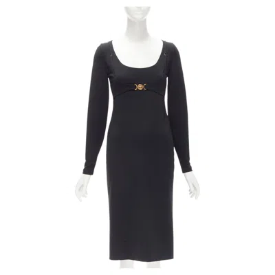 Pre-owned Versace 2021 Tresor De La Mer Gold Medusa Bustier Harness Dress It38 Xs In Black