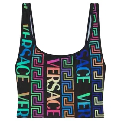 Pre-owned Versace 2021  Runway Neon Greca Multicoloured Tank Top Sz 1 S Xs 38 In Black