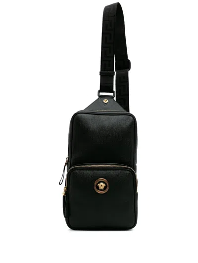 Pre-owned Versace 2022 Grained Calfskin Medusa Sling Bag Crossbody Bag
