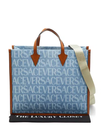 Pre-owned Versace 2023 Allover Denim Tote Bag In Blue