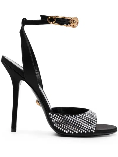 Versace 2024 Collection Sparkling Crystal Sneakers For Women In Black