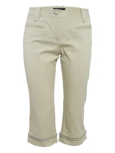Pre-owned Versace 2024 Crystal-embellished Trousers In Neutral
