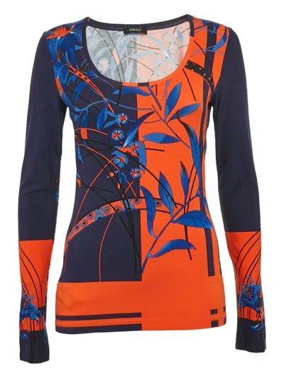 Pre-owned Versace 2024 Floral-print T-shirt In Blue