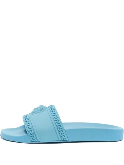 Pre-owned Versace 2024 Medusa Pool Slides In Blue