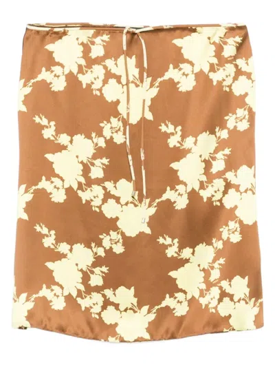Pre-owned Versace 2024 Wild Roses Satin Skirt In Brown