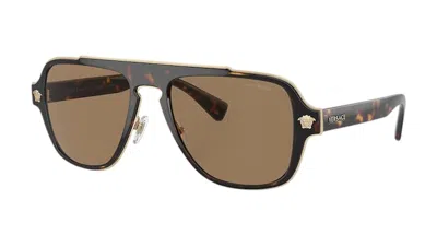 Pre-owned Versace 2199 1252la Aviator With Polarized Lens Sunglasses In Havana In Brown