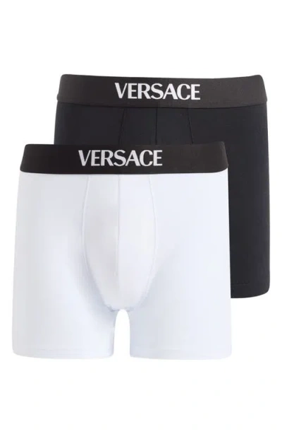 Versace 2-pack Essential Logo Stretch Cotton Trunks In Black