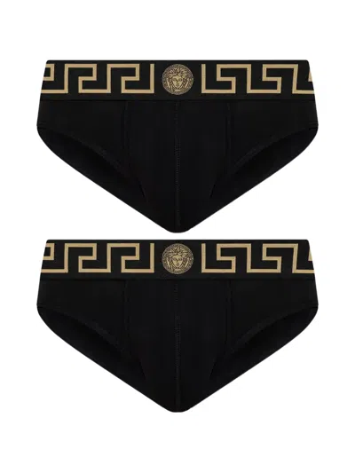 Versace 2-pack Of Cotton Briefs In Black