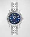 Versace 30mm Greca Time Watch With Bracelet Strap, Stainless Steel/blue In Stainless Steel