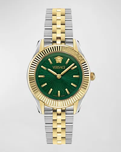Versace 30mm Greca Time Watch With Bracelet Strap, Two Tone/green