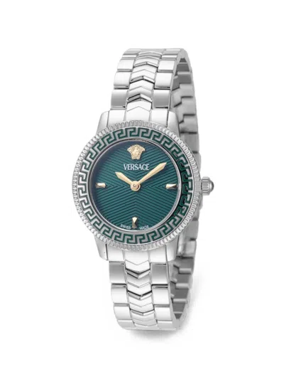 Versace 30mm V-icon Greca Watch In Silver
