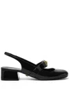 Versace Black Ballerina Shoes With Heel And Medusa Detail On The Front In Shiny Leather Woman In Black
