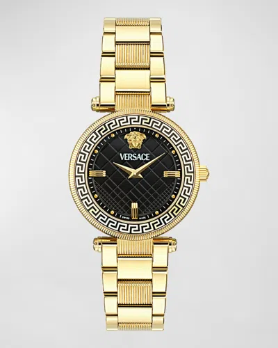 Versace 35mm  Reve Watch With Bracelet Strap, Yellow Gold/black