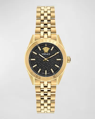 VERSACE 36MM V-CODE WATCH WITH BRACELET STRAP, YELLOW GOLD/BLACK