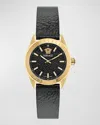 VERSACE 36MM V-CODE WATCH WITH CALF LEATHER STRAP, YELLOW GOLD/BLACK