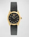 Versace 36mm V-code Watch With Calf Leather Strap, Yellow Gold/black In Yellow Gold