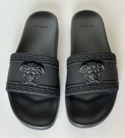 Pre-owned Versace $375  Medusa Head Men's Black Sandals 10 Us (43 Euro) Dsu5883 Italy