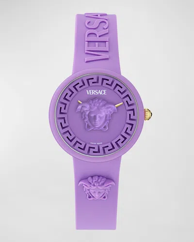 VERSACE 38MM MEDUSA POP WATCH WITH SILICONE STRAP AND MATCHING CASE, PURPLE