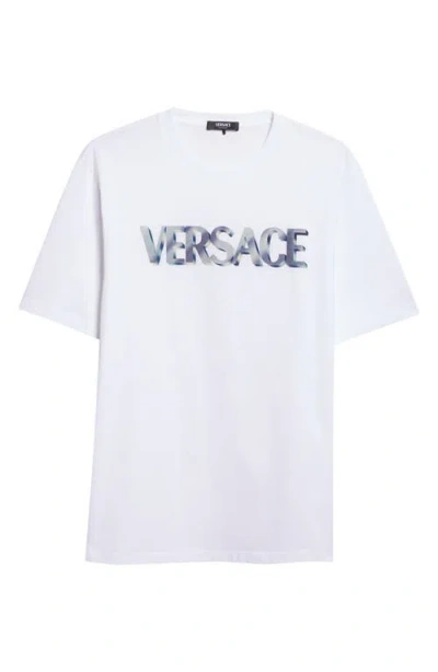 Versace 3d Logo Compact Cotton Jersey Graphic T-shirt In White