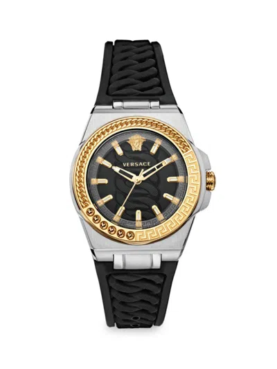 Versace Women's 40mm Chain Reaction Two Tone Stainless Steel & Silicone Strap Watch In Black