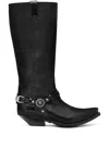 Versace Black Texano Knee-high Tall Boots In Black