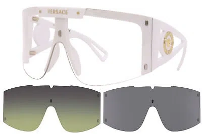 Pre-owned Versace 4393 401/1w Sunglasses White/clear W/extra 2pc Interchangeable Lenses In Gray