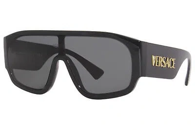 Pre-owned Versace 4439 Gb1/87 Sunglasses Black/dark Grey Lenses Shield 133mm In Gray