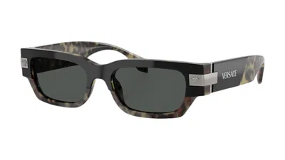Pre-owned Versace 4465 545687 Rectangle Sunglasses In Havana In Brown