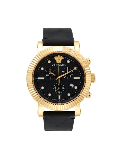 Versace Men's 45mm Stainless Steel & Matte Leather Strap Watch In Black