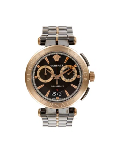 Versace 45mm Two Tone Stainless Steel Bracelet Chronograph Watch In Gold