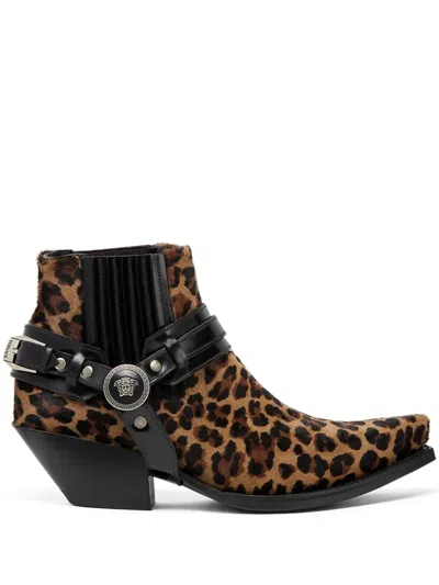 Versace 50mm Texano Leopard-print Cowboy Boots In Black