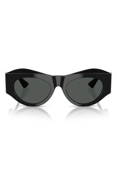 Versace 52mm Oval Sunglasses In Shiny Black/gold