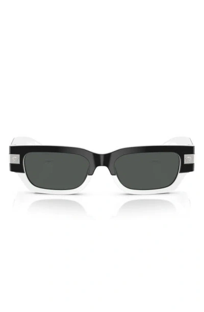Versace 53mm Plaque Rectangular Sunglasses In Black White