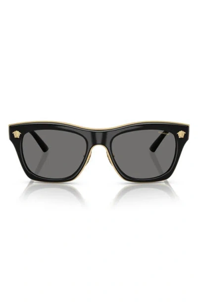 Versace 53mm Polarized Rectangular Sunglasses In Black