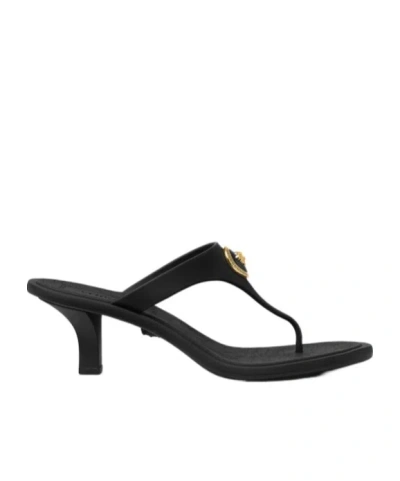 Versace Kitten Heel Thong Sandals With Medusa Detail In Black
