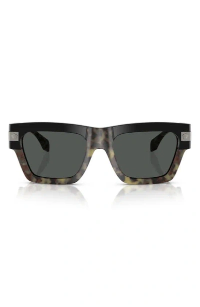 Versace 55mm Plaque Rectangular Sunglasses In Havana