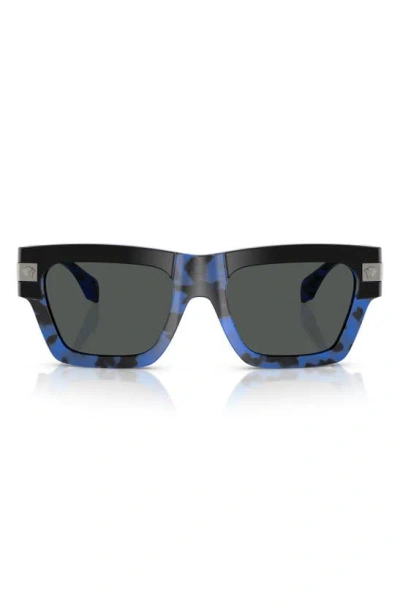 Versace 55mm Plaque Rectangular Sunglasses In Havana Blue