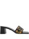 Versace Theia Barocco Square Open Toe Sandals In Black