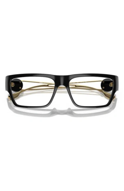 Versace 56mm Rectangle Optical Glasses In Shiny Black/gold