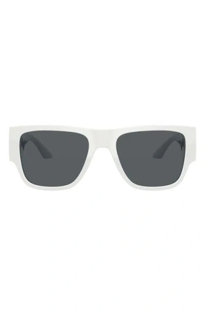 Versace 57mm Rectangular Sunglasses In White/dark Grey
