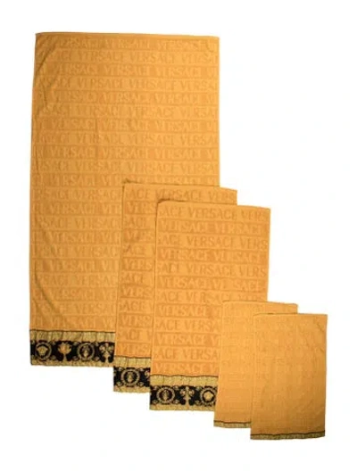 Pre-owned Versace 5-piece I ♡ Baroque Bath Towel Set In Yellow