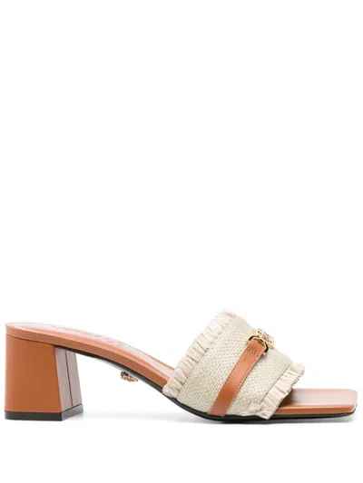 Pre-owned Versace 60mm Medusa-plaque Mules In Neutrals