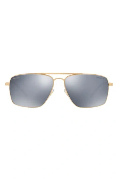 Versace 61mm Polarized Navigator Sunglasses In Gold/dark Grey Silver Mirror