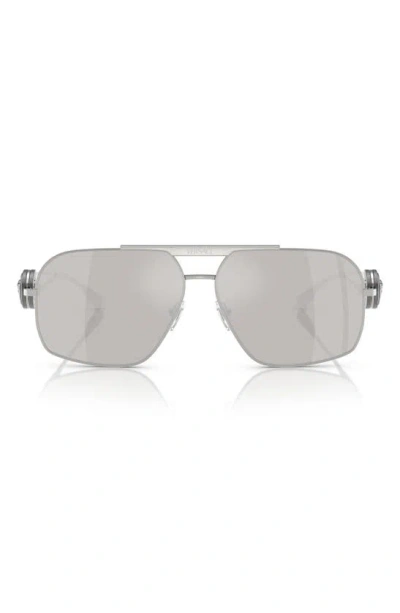 Versace 62mm Mirrored Oversize Irregular Sunglasses In Silver