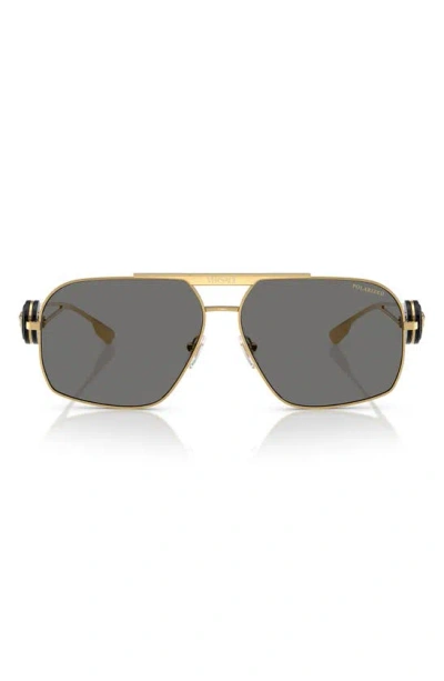 Versace 62mm Oversize Polarized Irregular Sunglasses In Gold