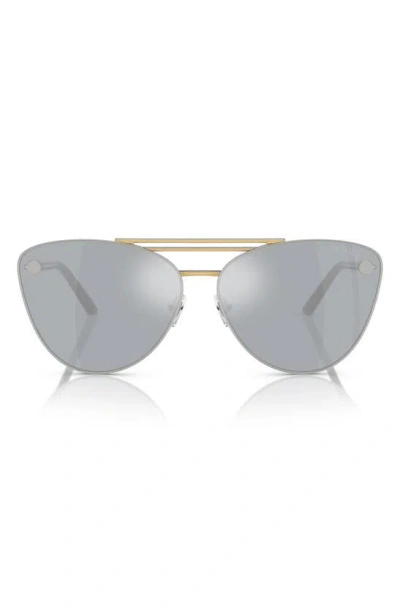 Versace 64mm Oversize Cat Eye Sunglasses In Gold/ Blue Mirror